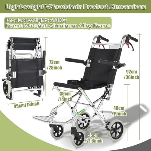 Ultralight Transport Chair (Only 15lbs), Lightweight Folding Wheelchair for Adults, Foldable with Carry Bag, Ideal Compact Mobility Solution for Seniors, Supports 220lbs,Black
