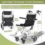 Ultralight Transport Chair (Only 15lbs), Lightweight Folding Wheelchair for Adults, Foldable with Carry Bag, Ideal Compact Mobility Solution for Seniors, Supports 220lbs,Black