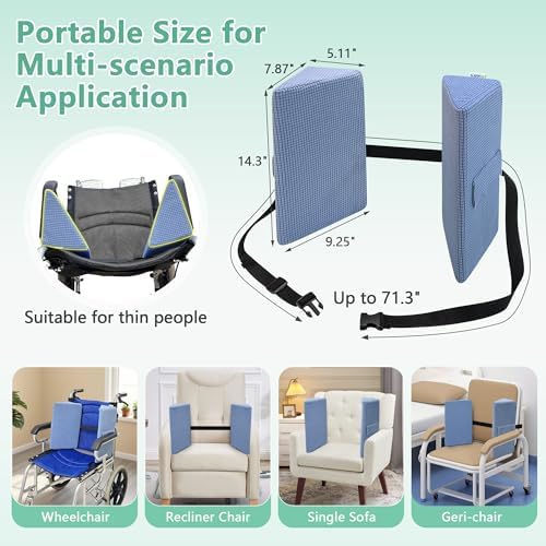 Wheelchair Lateral Support Side Cushions, Positioning Wedges Wheelchair Side Guards, Back Support Cushion for Wheelchairs, Side Padding with Adjustable Strap, Posture Foam Wedge Pillow for Wheelchairs