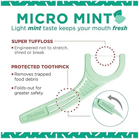Plackers Micro 12 Count Flosser with Travel Case, Mint, 4-Pack