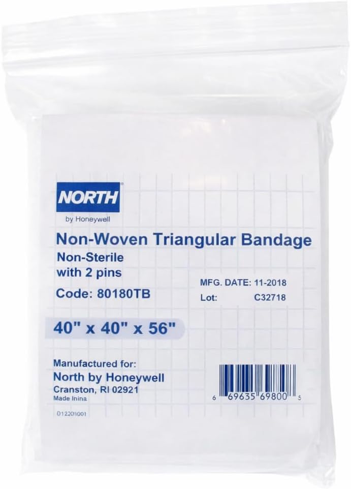 Non-Woven Triangular Bandage, 40” x 40” x 56”, Non-Sterile with Safety Pins – Case of 240 Emergency First Aid Bandages for Slings, Splints & Wound Support