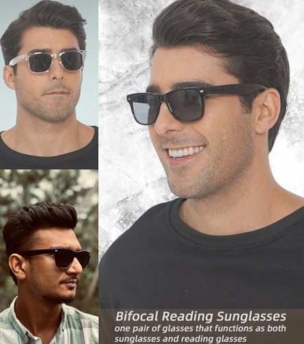 4 Pack Premium Bifocal Reading Sunglasses for Men Women Classic Outdoor UV400 Unisex Fashion Sun Readers Glasses with Spring Hinge,+2.25 strength