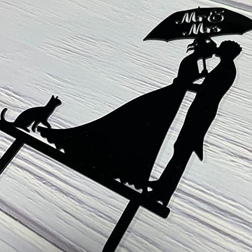 Mr and Mrs Cake Topper for Wedding Anniversary Cake Toppers Decorations, Black Acrylic
