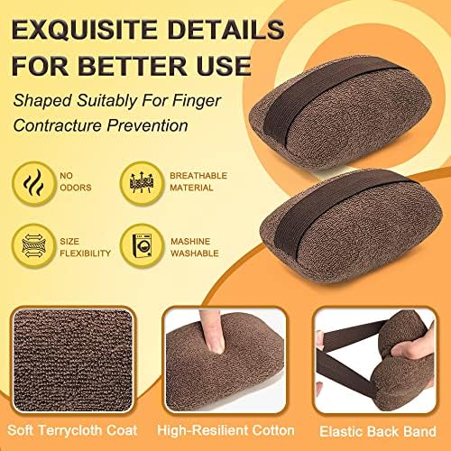 Zelen Palm Grip Protector for Hand Contracture Cushion Palm Splint Guard Finger Contracture Cushion with Elastic Band for Bedridden (Brown, 1 Pair)