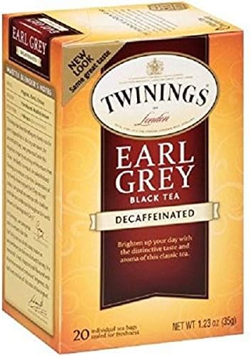 Twinings of London Decaffeinated Earl Grey Black Tea, 1.23 Ounce, 20 Count (Pack of 6)