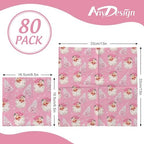 80 Pack Pink Christmas Napkins Santa Xmas Tree Disposable Napkins Merry Christmas Paper Luncheon Napkins for Xmas Winter Holiday Birthday Party Supplies, 6.5 x 6.5 Inch
