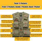Flygo Men's Casual Lightweight Outdoor Fishing Work Safari Travel Photo Cargo Vest Jacket Multi Pockets