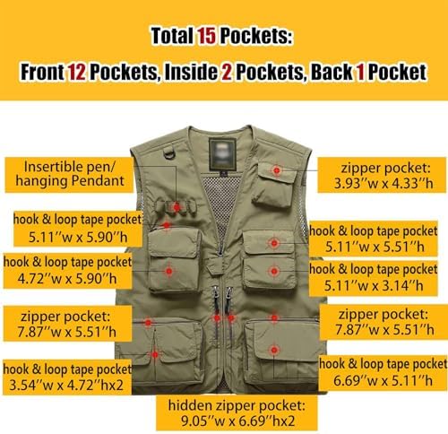 Flygo Men's Casual Lightweight Outdoor Fishing Work Safari Travel Photo Cargo Vest Jacket Multi Pockets