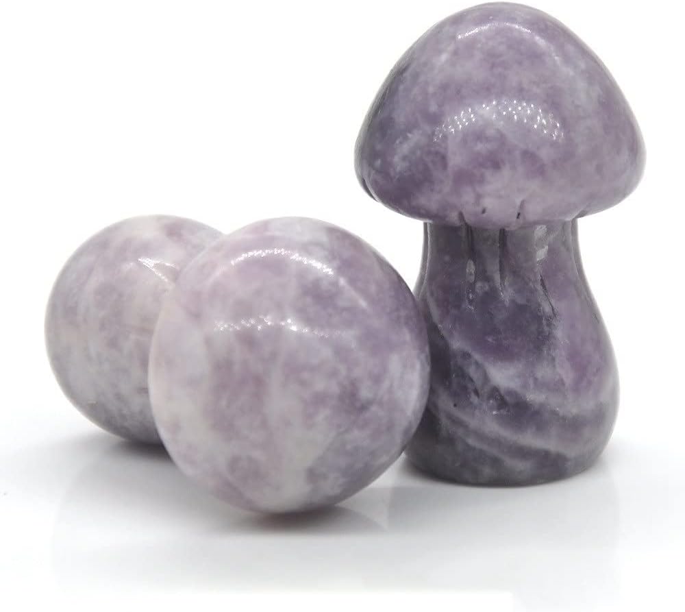 1.4" Mini Mushroom Statue Natural Quartz Healing Crystal Stones Carved Crafts Gift Room Decor Ornament (Color : Lilac Lepidolite, Size : 1PC)