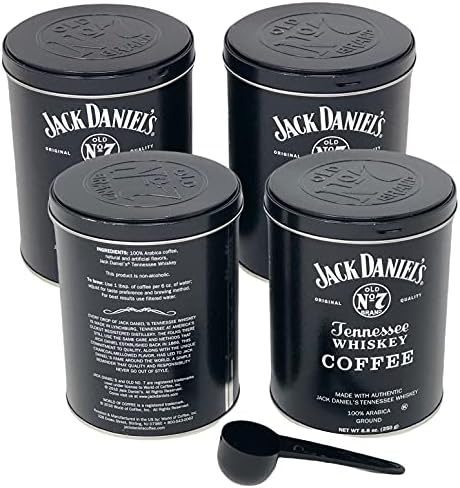 Jack Daniels Coffee (4 Pack, 8.8oz Each) Bundled with Complimentary Measuring Spoon - 100% Arabica, Medium Roast, Ground Gourmet Coffee, Kosher