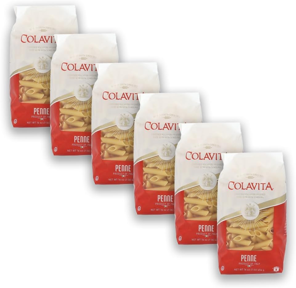 Colavita Penne Ziti Pasta 1lb – Pack of 6 – Authentic Italian Pasta Made with 100% Durum Wheat Semolina – Perfect for Sauces, Bakes, and Salads – Non-GMO and Kosher Certified