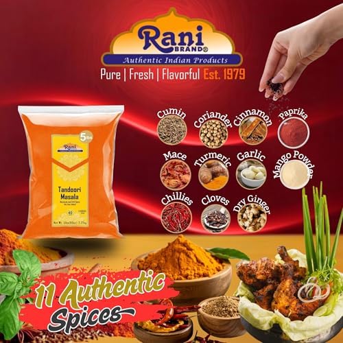 Rani Tandoori Masala (Natural, No Colors Added) Indian 11-Spice Blend 80oz (5lbs) 2.27kg Bulk ~ Salt Free | Vegan | Gluten Friendly | NON-GMO | Kosher | Indian Origin