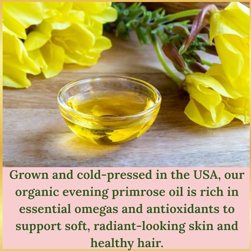 Evening Primrose Oil – 100% Pure, Cold-Pressed & Unrefined, Organic Evening Primrose Oil, Rich in Natural Fatty Acids & Antioxidants – for Skin, Hair, Massage & Carrier Oil, 4 fl oz Glass Bottle