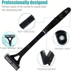 Qinlorgo Back Hair Trimmer, Manual Foldable Body Hair Remover, Long Handle Shavers with 3 Layers Cutter & No Electricity Needed, Ideal for Men, 44cm