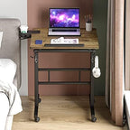 Klvied Small Standing Desk with Cup Holder, Height Adjustable Mobile Laptop Stand on Wheels, Ergonomic Rolling Computer Workstation for Home Office, Portable Overbed Table for Couch & Bed, Oak