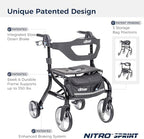 Drive Medical Nitro Sprint Foldable Rollator Walker with Seat - Lightweight Support - Large Wheels - Compact Folding Design - Adjustable Comfort - Tall Size - Black