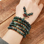 Jovivi 108 Mala Beads Bracelet 6mm 8mm Natural Indian Agate/Green Moss Agate Gemstone Healing Crystal Stone Beaded Bracelet Hand Knotted Prayer Mala Beads Necklace for Yoga Meditation Balance