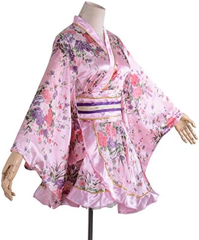Kimono Costume Adult Japanese Geisha Floral Patten Gown Blossom Bathrobe Sleepwear With Obi Belt