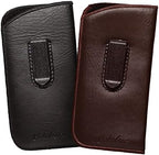 Calabria Slim Faux Leather Eyeglass Case Soft Slip-In Design [Black & Brown - 2 Pack] | Compact Protective Pouch | Soft Case for Glasses | Lightweight Sunglass Storage