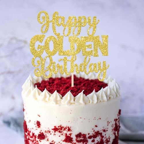 Rsstarxi 1 Pack Happy Golden Birthday Cake Topper - Gold Glitter Birthday Cake Pick for Boys