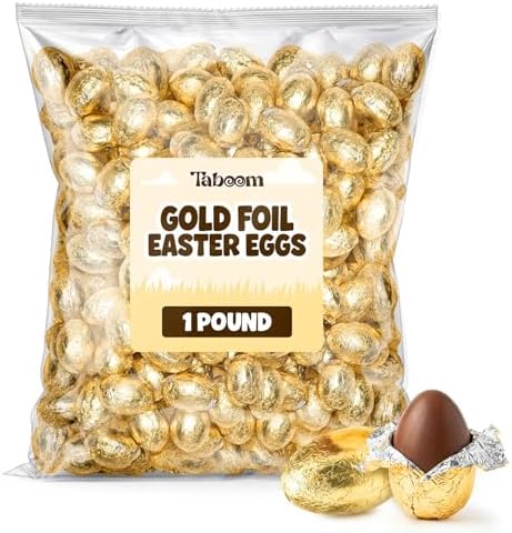 Easter Milk Chocolate Gold Wrapped Eggs Candy - 1 Pound Bulk Individually Foil Wrapped Creamy Milk Chocolate Eggs for Easter Baskets, Candy Dishes, Party Favors & Spring Celebrations
