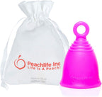 Peachlife Ring Menstrual Cup with Loop Pull Tab Handle - Silicone Reusable for 10 Years - Medium Size, Medium Firm Peachcup
