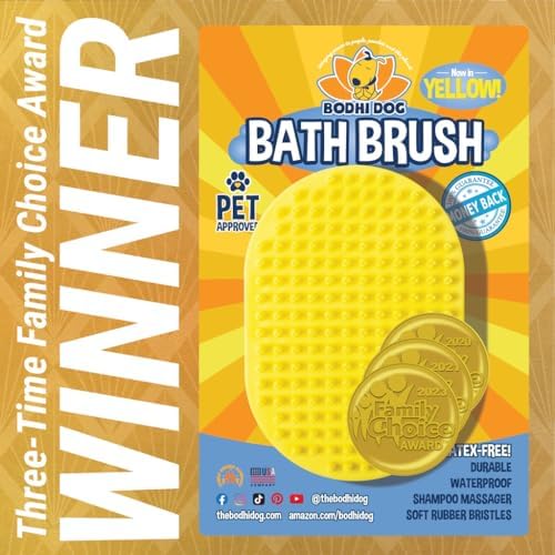 Bodhi Dog Shampoo Brush - Pet Grooming & Bath Supplies for Dogs and Cats - Bath Brush for Long & Short Hair - Premium Scrubber for Shower, Bathing & Massage (One Pack, Yellow)
