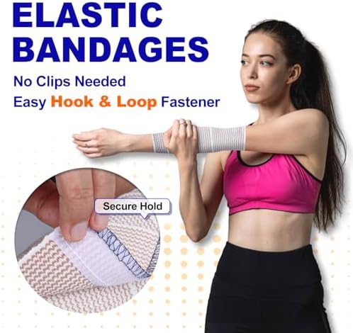 FRESINIDER Elastic Bandage Wrap, 3" x 4 Pack – Latex Free Cotton Compression Bandage with Hook & Loop Closure at Both Ends, Reusable Wrap for Sports, Medical, and Injury Recovery