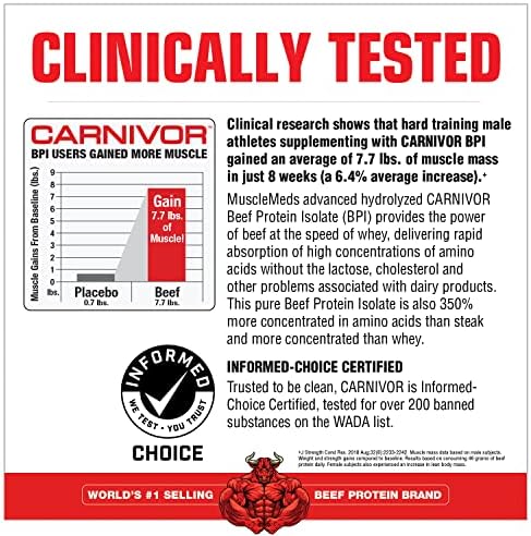 MuscleMeds CARNIVOR Beef Protein Isolate Powder, Muscle Building, Recovery, Lactose Free, Sugar Free, Fat, Free, 23g Protein, Halal Certified, Chocolate, 56 Servings