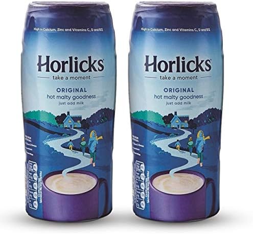 Horlicks Malted Milk Powder 400 Gram (Pack of 2) - Made in England for Malt - Creamy, Malty Taste - Free From Artificial Colors, Sweeteners, and Preservatives