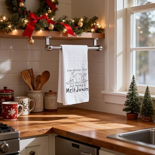 Funny Christmas Melting Snowman Kitchen Towels, Christmas Snowman Dish Tea Towels for Kitchen Decor, I'm Fine Just Having a Meltdown Xmas Winter Hand Towel for Bathroom, 16x24 Inch,CC105