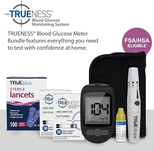 TRUENESS Blood Glucose Meter Bundle - Blood Glucose Monitor, Case, 100 Test Strips, 100 Lancets, Lancing Device, Control Solution - Fast, Easy Testing Supplies for Home Use