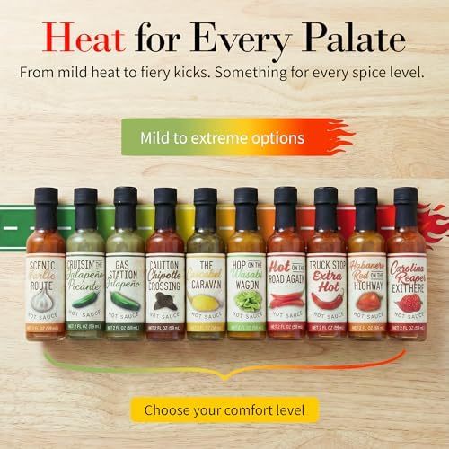Road Trip RoadHouse Smokehouse Hot Sauce Gift Set – 10 Pack Sauce Sampler, Flavorful Spicy Gift set Variety