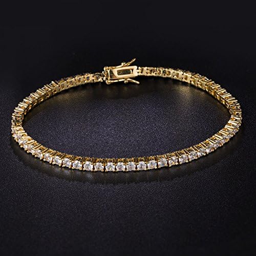 Gemsme 18K Gold Plated 3.0 Cubic Zirconia Classic Tennis Bracelet for Women and Men 7 Inch