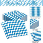 Pack of 50, Blue and White Bavarian Napkins, Diamond Pattern Disposable Napkins for Oktoberfest, Beer Festival, Bavarian Party Decorations, German-Themed Events, 13x13 Inches Unfolded