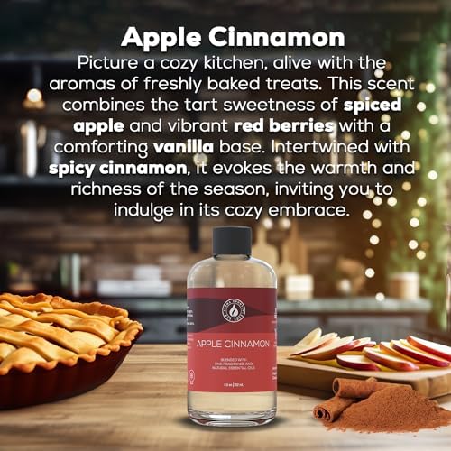 Aroma Country Apple Cinnamon Diffuser Oil - Luxury Essential Oils for Diffuser Refill & Air Freshener Room Spray - Long-Lasting & Natural Home Fragrance, Apple Cinnamon Scented Oil (8.5 Fl. oz)