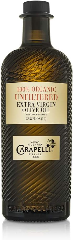 Carapelli - Unfiltered Organic Extra Virgin Olive Oil: First Cold-Pressed EVOO – 33.8 Fluid Ounces (1 Liter)