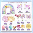 38pcs Unicorn Cake Toppers Rainbow Cake Decorations, Flower Birthday Decor with Butterflies and Mini Balls for Boys and Girls Unicorn Theme Party Supplies