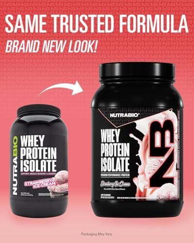 NutraBio 100% Whey Protein Isolate Protein Powder, 25g Protein with Complete Amino Acid Profile, Non-GMO, Soy & Gluten Free, Low Carb, Low Calorie Whey Protein Powder, Strawberry Ice Cream, 2 Lbs