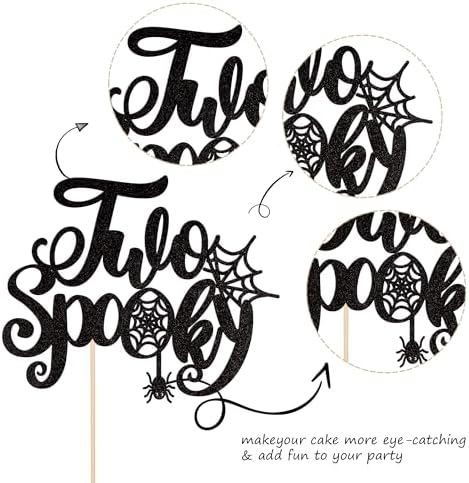 1 PCS Two Spooky Cake Topper Glitter Spider Web Halloween 2nd Birthday Cake Pick Baby Shower Cake Decoration for Halloween Spooky Two Second Birthday Party Cake Decorations Supplies