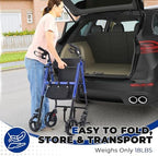 Metro Mobility Rollator Walkers for Seniors with Seat, Foldable 2 in 1 Rolling Walkers Wheelchair, 300lb Capacity with Cup Holder & Cane Holder, 8'' All Terrain Wheels, Blue
