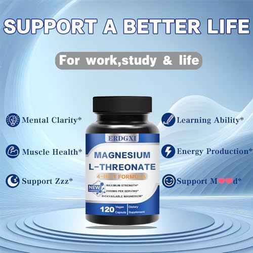 Magnesium L-threonate Supplement 2000mg,Magnesium Threonate with Vitamin C & Vitamin D3,High-Absorption,Max Potency,Support Clarity,Zzz &Immune,Non-GMO & Gluten Free,120 Capsules (Pack of 1)