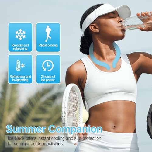 Cooling Neck Wrap with Insulated Bag, Reusable Ice Neck Ring & Body Cooler for Summer Heat, Wearable Cooling Tube Maintains 18°C/64°F for Outdoor, Sports, Travel (Blue)