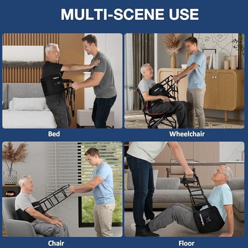 Transfer Sling with 10 Non-Slip Padded Handles – Gait Belt with Safety Waist Strap for Elderly & Disabled, Lift Assist for Bed, Wheelchair & Floor Transfers, Supports 330 lbs