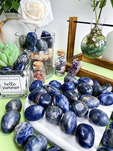 DUQGUHO Blue Sodalite Natural Healing Crystals Stones Set Polished Tumbled Irregular Pebble Stones Rocks 0.45 lbs