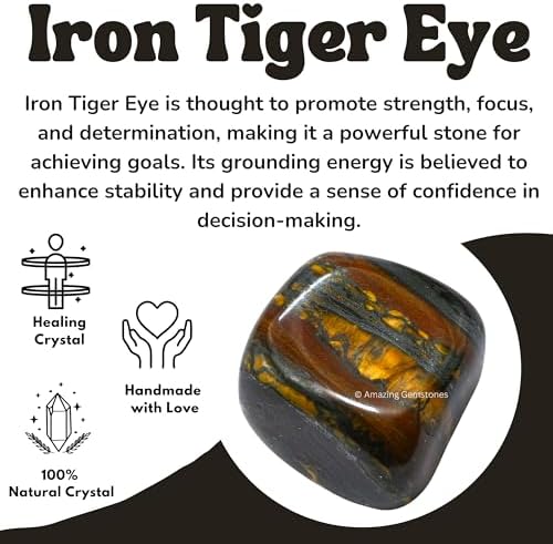 Amazing Gemstone Iron Tiger Eye Crystal Tumbled Stones Polished Rocks - Natural Gem Stones for Healing - DIY Crystals for Protection (1 Piece)