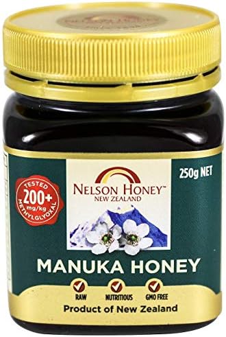 Nelson Honey Natural Manuka Honey, 200+MG Factor, 250g (.55lbs), Genuine New Zealand non-GMO - BPA Free Jar - 100% guaranteed (Ability to easily access test results by using the Jar Batch code
