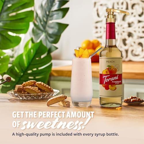 Torani Puremade Syrup, Peach Flavoring for Drinks, Glass Bottle with Pump Included, 25.4 Fl Oz