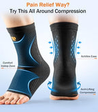 Low-Profile Ankle Braces for Women & Men, Customizable Ankle Compression Sleeve w/Wide Strap, Foot Support Wrap for Plantar Fasciitis Pain Relief, Achilles Tendonitis, Sprain, Black, 1 Pair, L