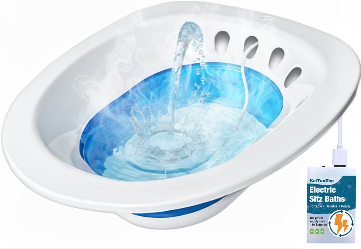Electric Sitz Bath for Toilet Seat - Yoni Steam Seat -Portable Sitz Bath Tub for Hemorrhoids and Postpartum Care - Wide Seat - Deeper Bowl - Blue